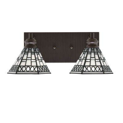 Kanza 2 Light Bath Bar Shown With 7" Pewter Art Glass