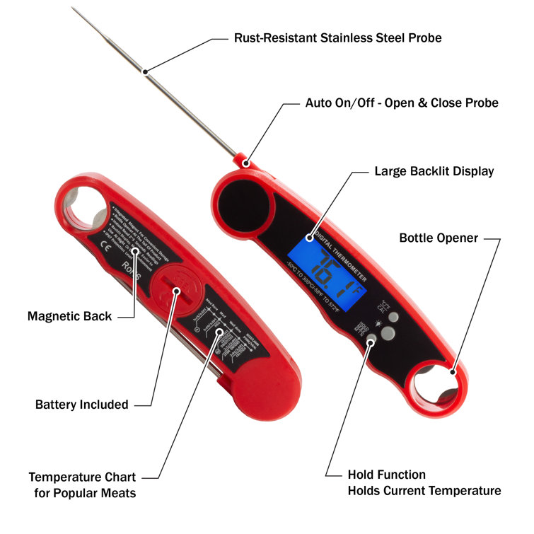 Taylor Yellow Plastic Thermocouple Digital Thermometer with Folding Probe  -40 to 572 Degrees