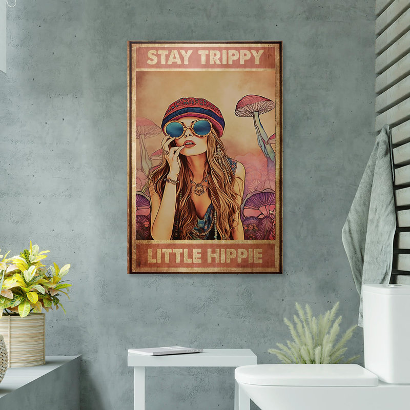 «Woman Stay Strippy Little Hippie», impression sur toile tendue, L 11 po x H 14 po