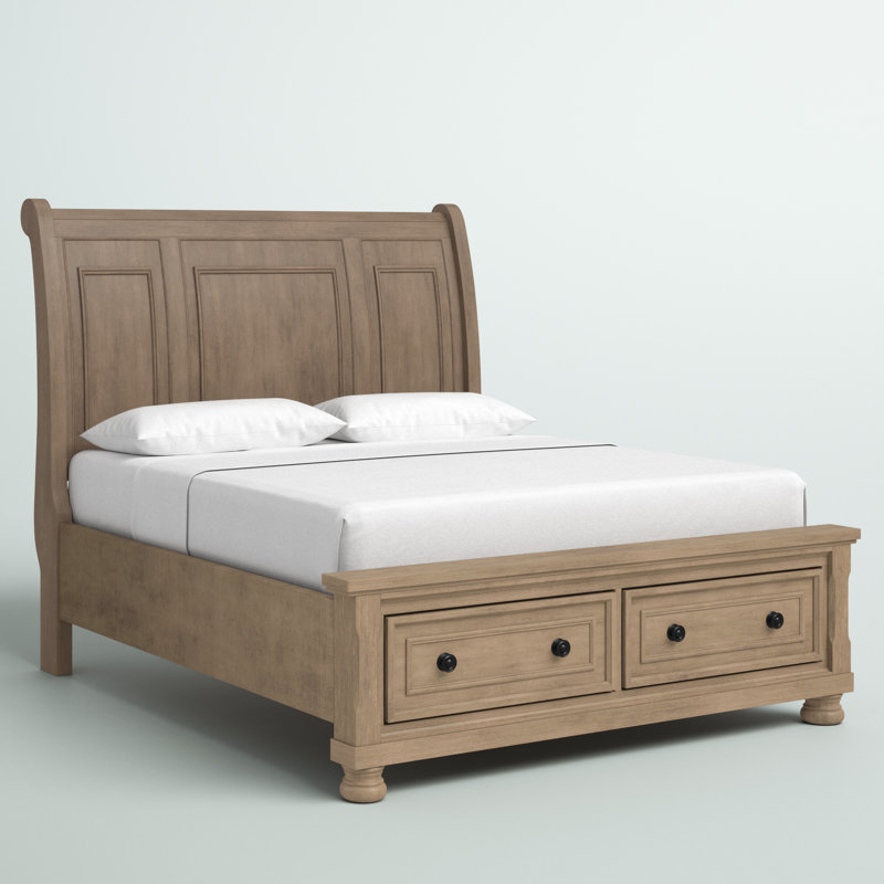 Aceves Solid Wood Sleigh Storage Bed, Queen