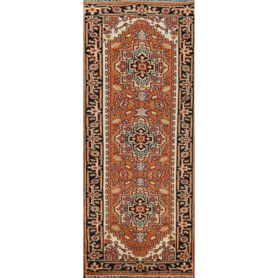 Tapis de couloir oriental orange en laine 3x8