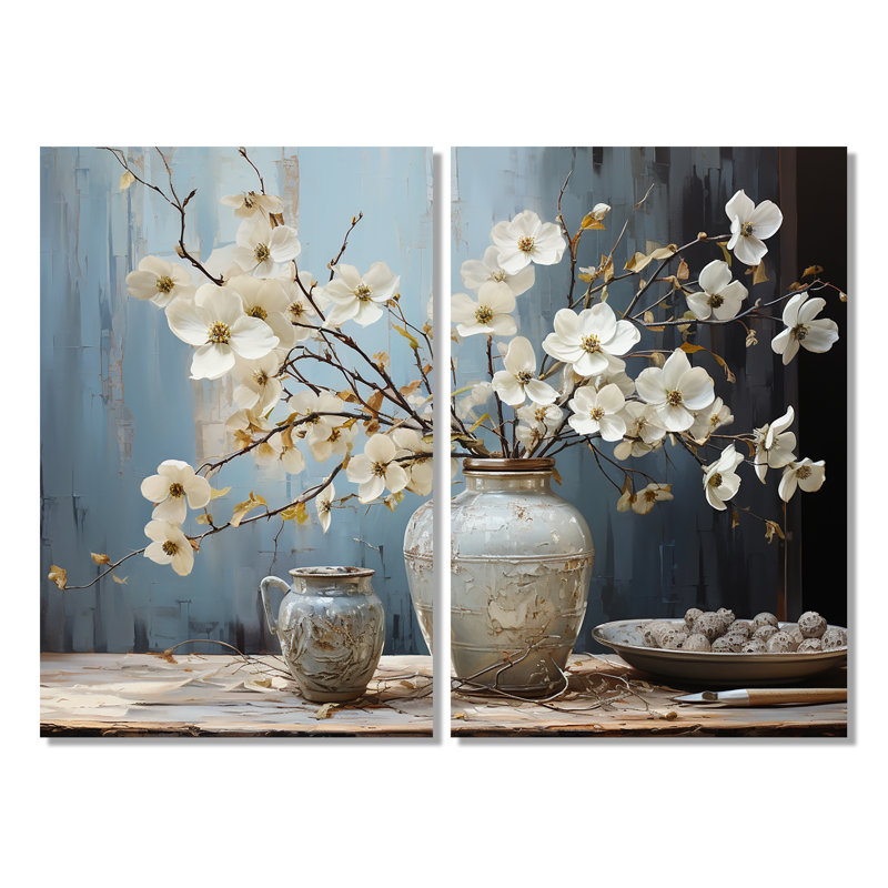 Cornouiller en fleurs, art mural traditionnel vert, Toile tendue, Ne s’applique pas, H 36 po x l 48 po