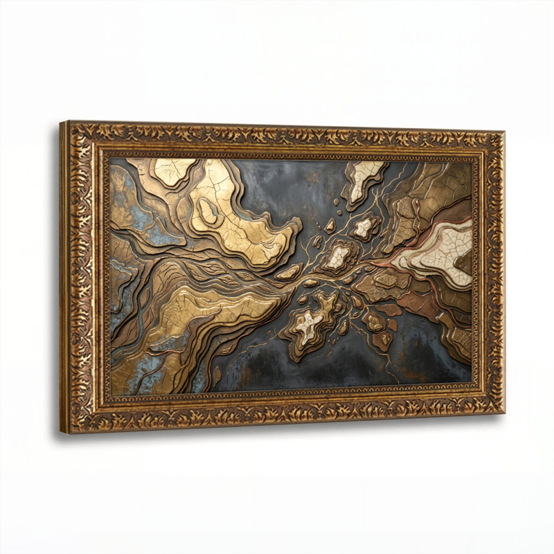 Art mural en toile noyer doré encadré pour le salon, la chambre à coucher, le bureau ou le vestibule - décoration murale décorative avec terrain abstrait