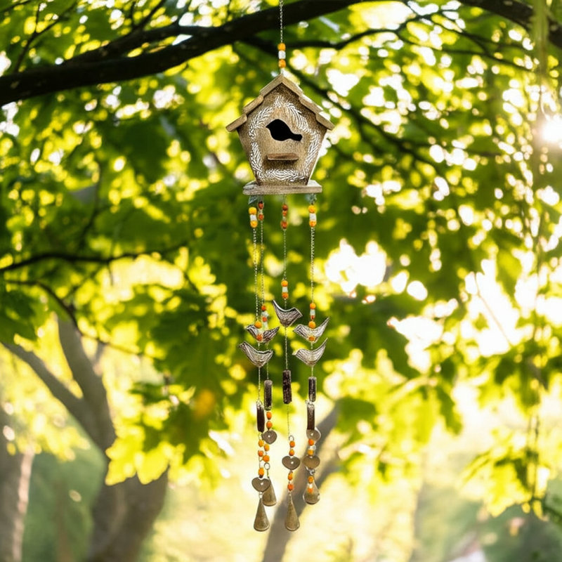 Carillon décoratif suspendu carillon avec clochettes - carillons extérieurs inspirés de la nature pour décoration de jardin et art de jardin - 38 po, brun