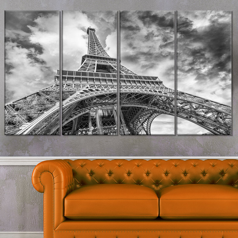 «Black and White View of Paris Eiffel Tower», reproduction d'impression sur toile tendue