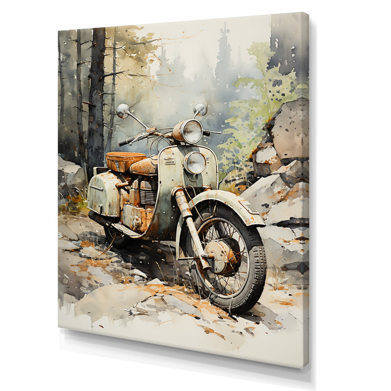 Scooter classique rétro sur toile, Toile tendue, H 32 po x l 16 po x P 1 po