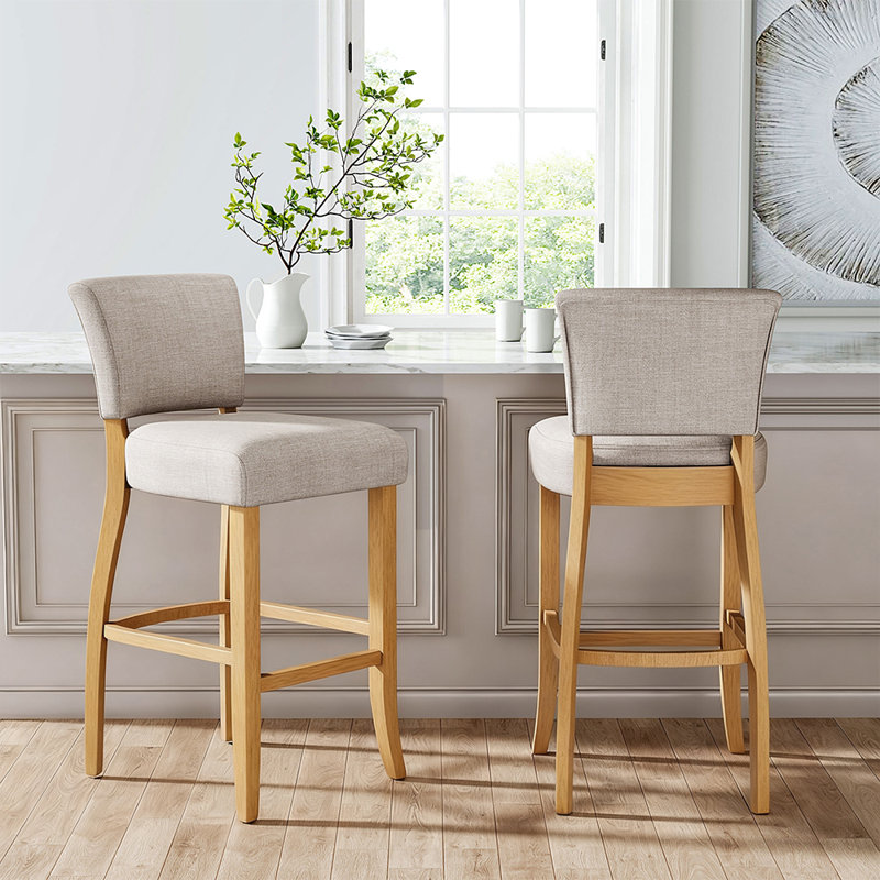 Soukup Linen Bar Stool Bar Height for Kitchen Island Cafe, Beige, 2