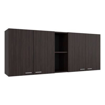 Jewlia 59.05" W 4-Door Wall-Mounted Storage Cabinet with Open Shelving – Walnut