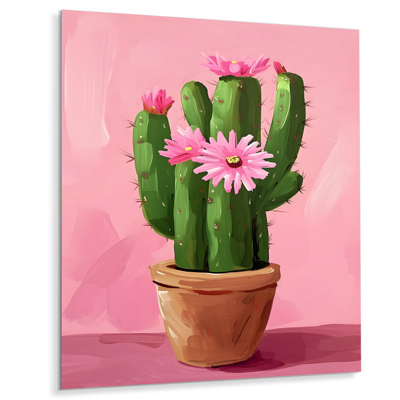 Fleurs de cactus en pot - Art mural floral cactus, Métal métal, H 32 po x l 24 po x P 1 po