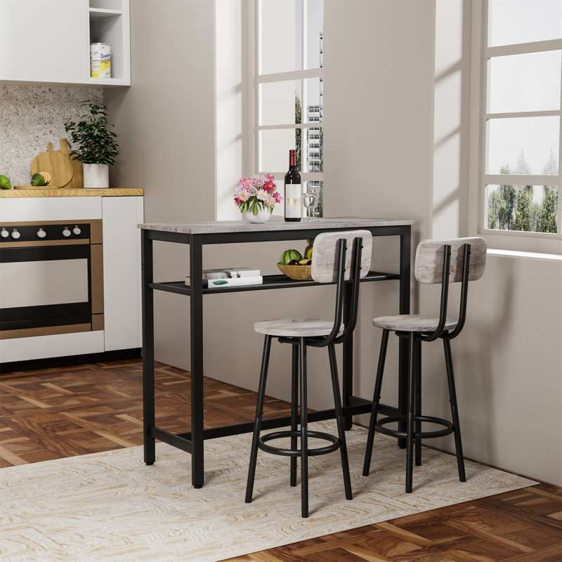 Ensemble de table et chaises de bar, Gris, Noir, Gris