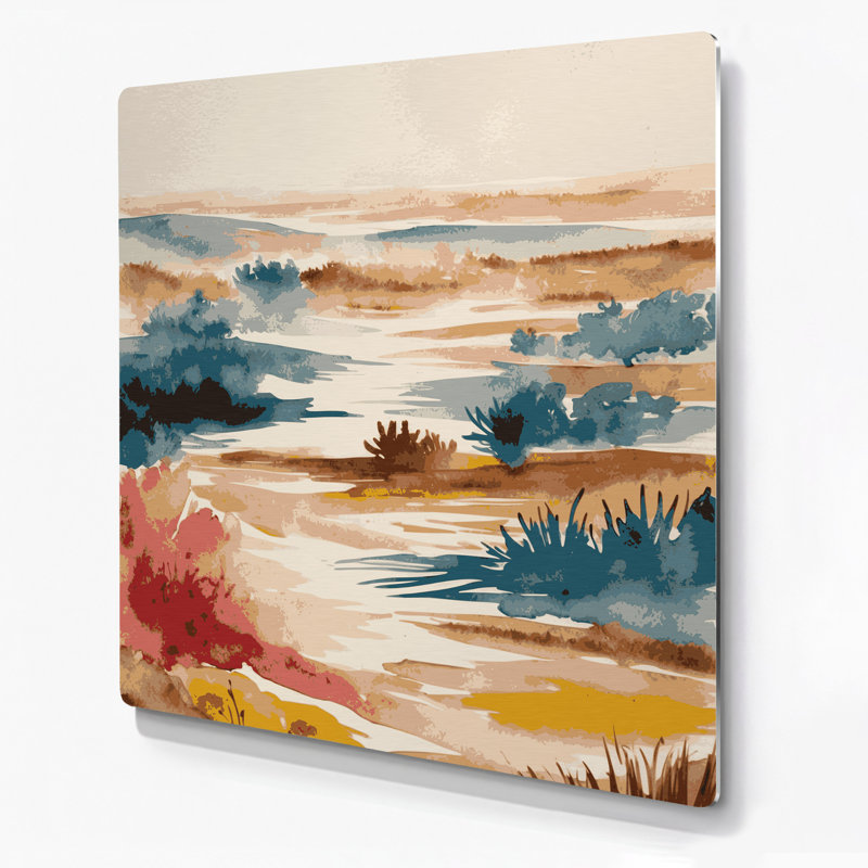Aquarelle paysage 93, art mural en métal beige