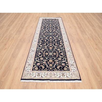 2'8"x9'10" Midnight Blue Pure Wool Hand Knotted Nain Fine Runner Rug A612F2E6772B47778FA4FFD549F334B6
