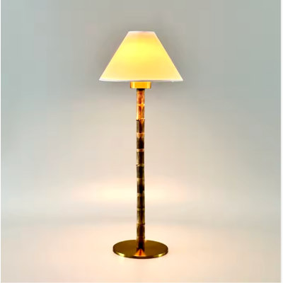 Athena-C Organic Cordless Rechargeable Led Table Lamp Bamboo & Fabric Shade, 3-Way Brightness