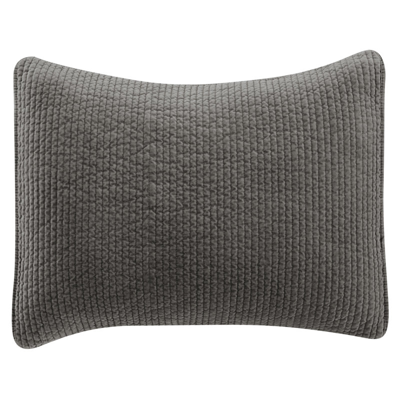 Stonewashed Velvet Cotton Quilted Modern Rustic Pillow Sham, Euro, Gray