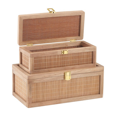 Natural Bamboo Decorative Box With Lids, Unique Decorative Boxes Set Of 2, Boho Wedding Keepsake Box, Memory Box With Lid For Crafts, Trinkets And Photo Storage