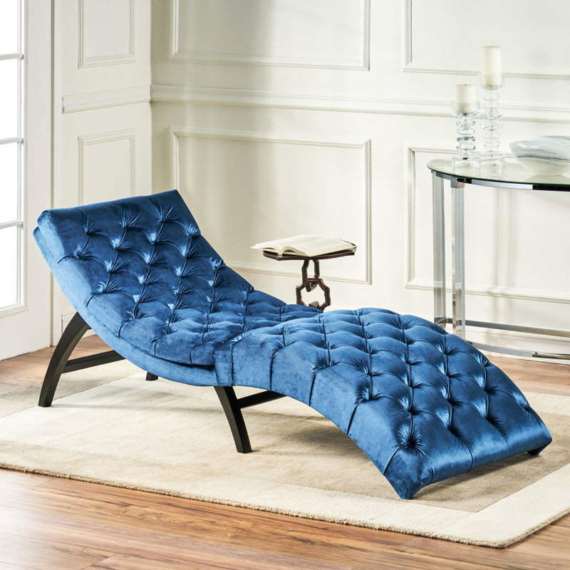 Chaise longue antique en velours bleu marine pour une expérience confortable avec base stable, Navy Blue Velvet