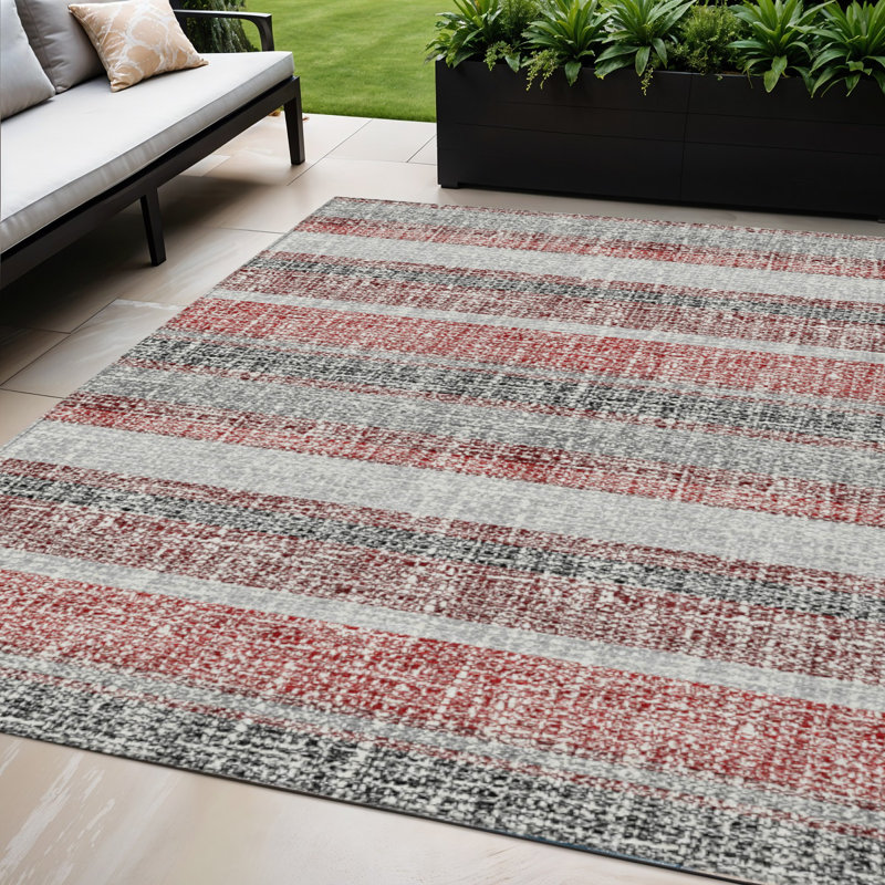 Tapis d'intérieur lavable rayé bourgogne et argenté 5 pi x 8 pi, Rectangle 5 pi x 8 pi