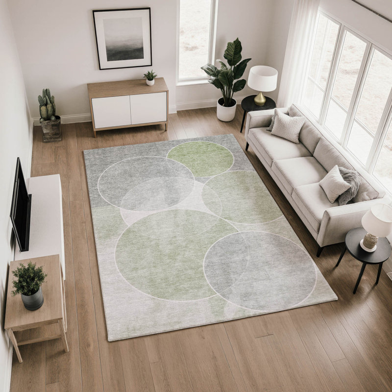 Premium Machine Washable Mayfield  Geometric Rug, 3' x 5', Aloe