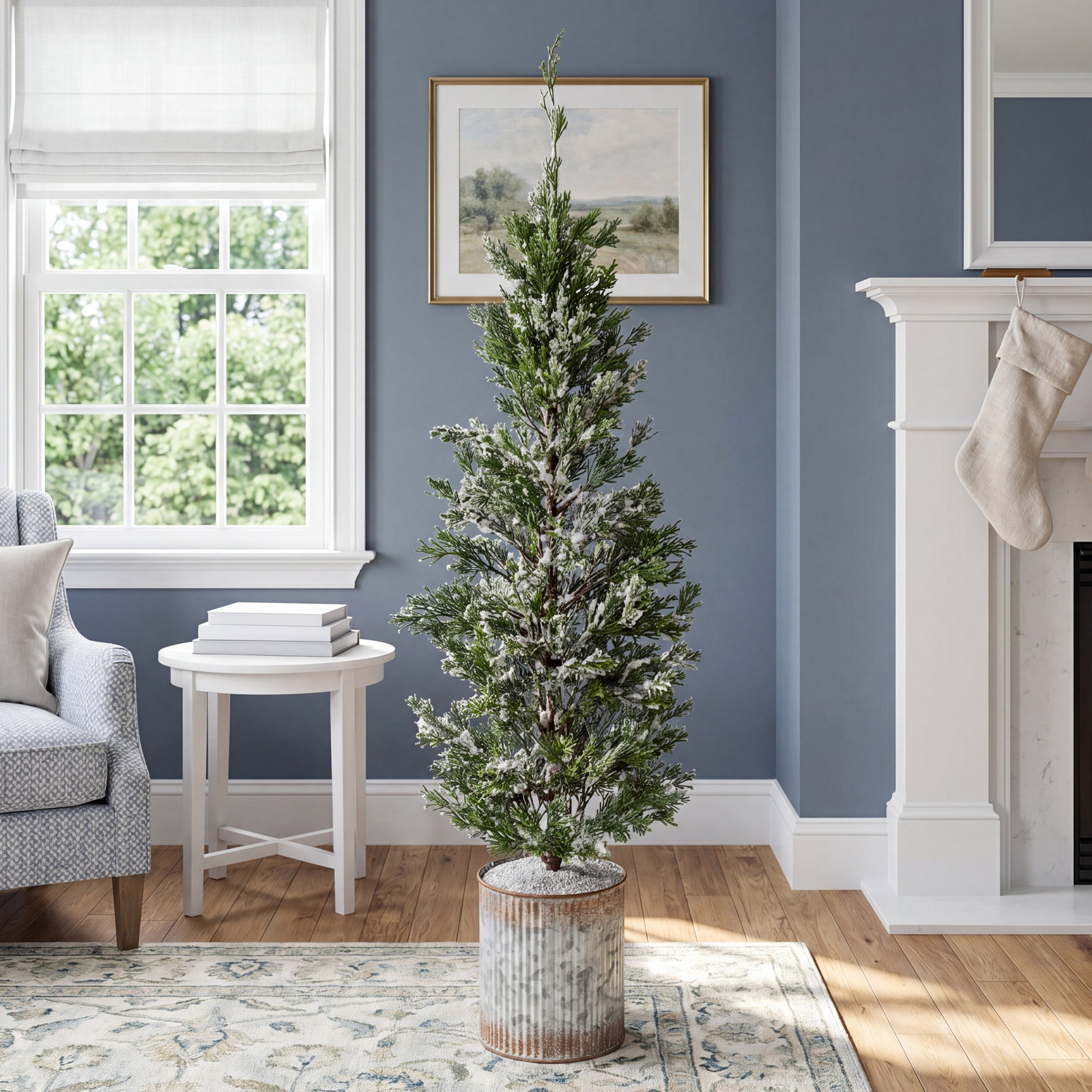 35 In. Snowy Pine Christmas Tree In Tin Pot