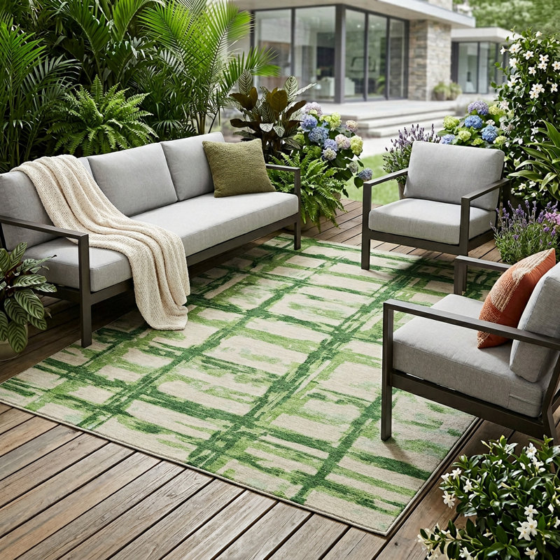 Tapis intérieur / extérieur rayé vert émeraude 8 pi x 10 pi artichaut