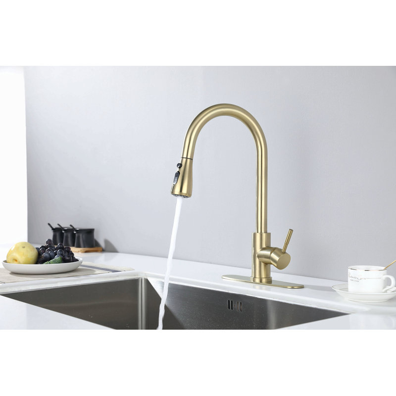 Robinet de cuisine avec douchette extractible, Doré