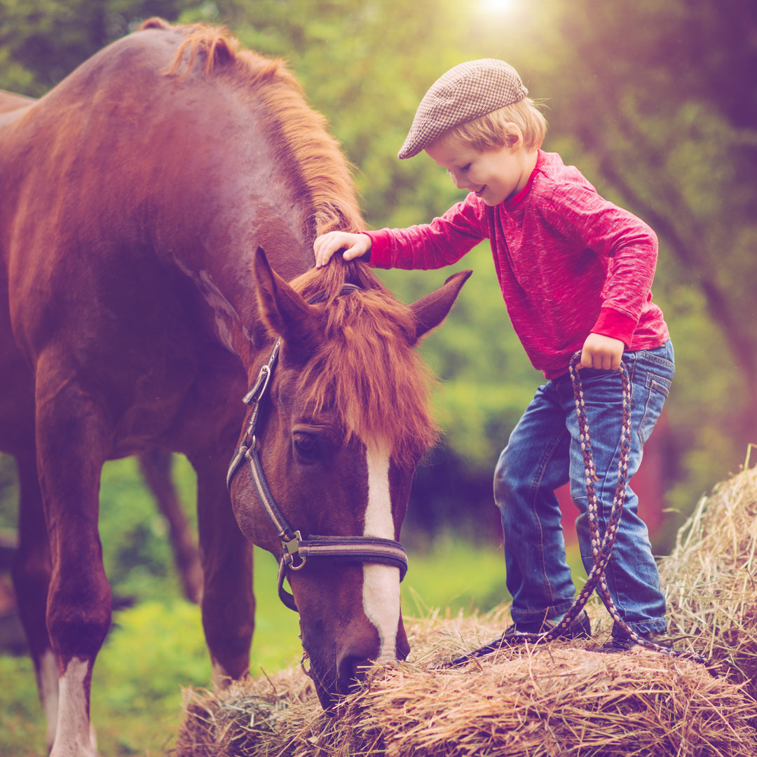 Kind und Pferd von ArtMarie - Druck ohne Rahmen auf Leinwand