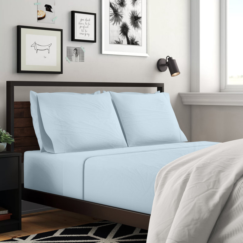 Brushed Microfiber Breathable Wrinkle Resistant Sateen Sheet Set, Light Blue
