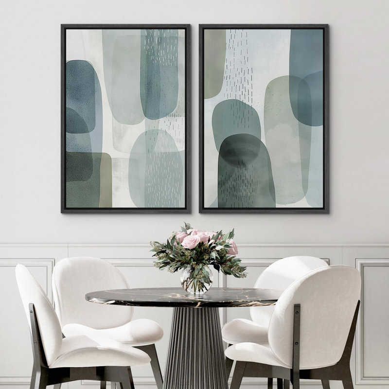 «Black Squiggly Lines Over Tan Fond Abstract Swirly», 2 pièces sur toile, Cadre noir, H 36 po x l 24 po