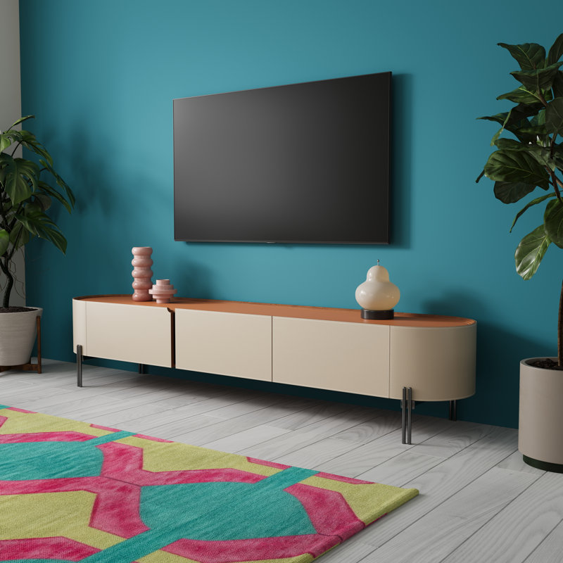 Leather TV Stands With 3 Drawers Storage, Soild Wood Entertainment Center With Mirrored Stainless Steel Legs, 78.7"