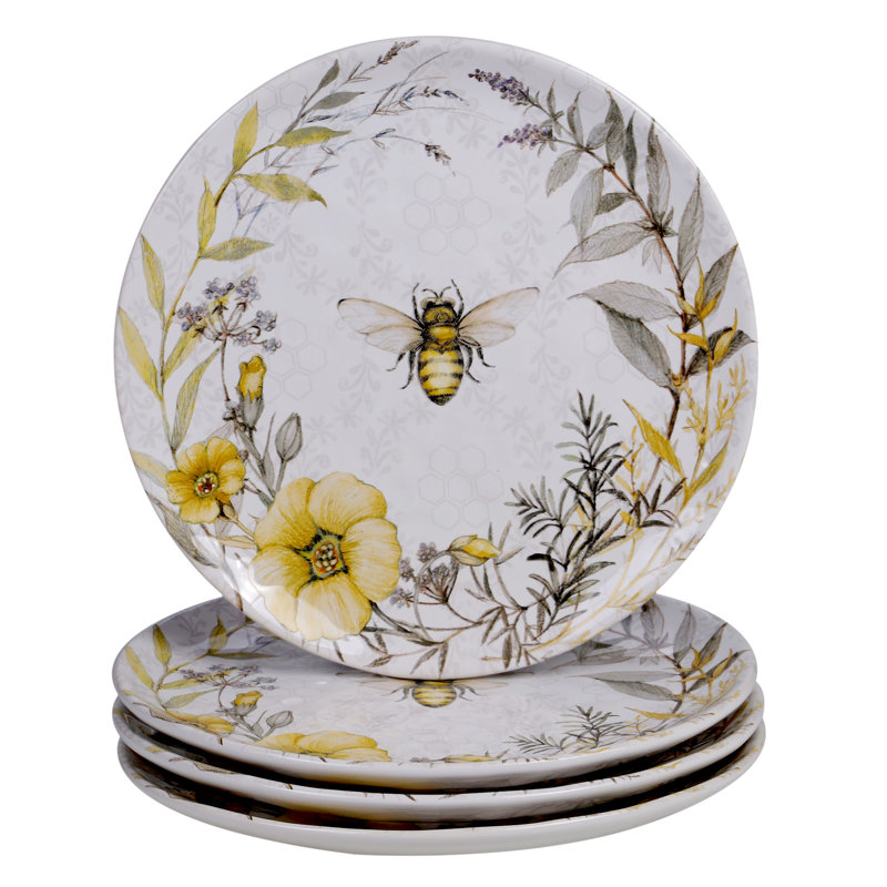 Bee Sweet Multicolor Ceramic Floral Dinnerware Set, Service for 4