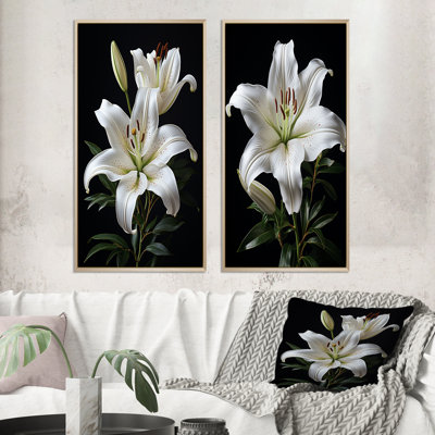 2 pièces sur toile - lys noir et blanc exquis
