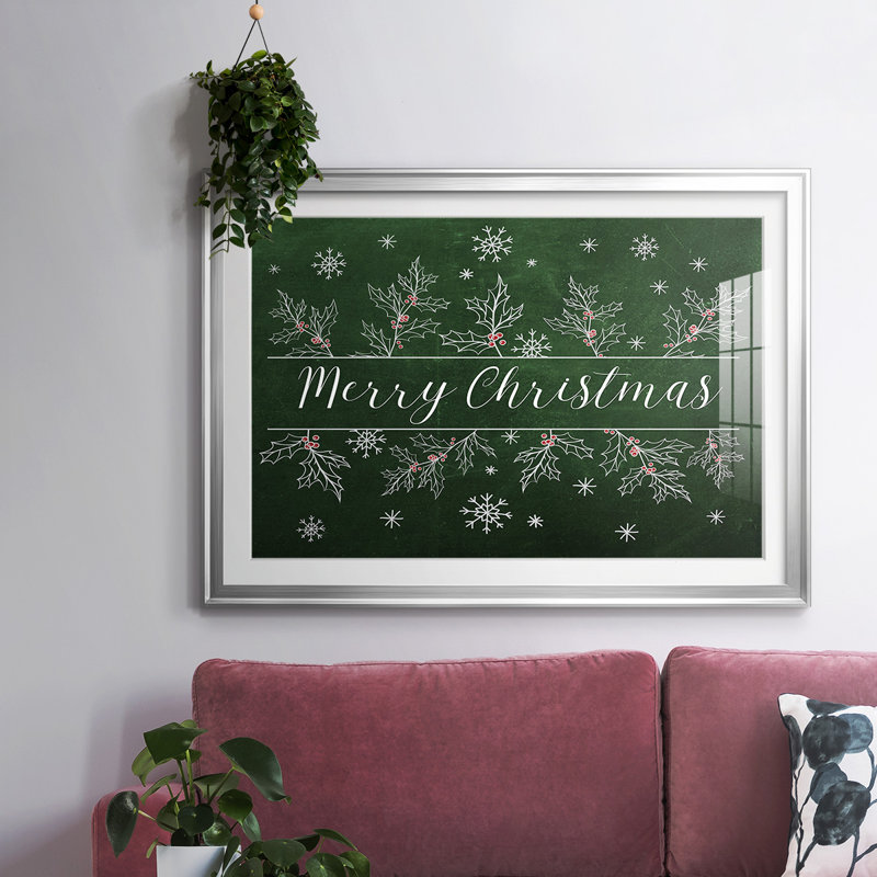 Merry Christmas Holly, art textuel encadré sur papier, Argent, H 27 po x l 39 po x P 1,5 po