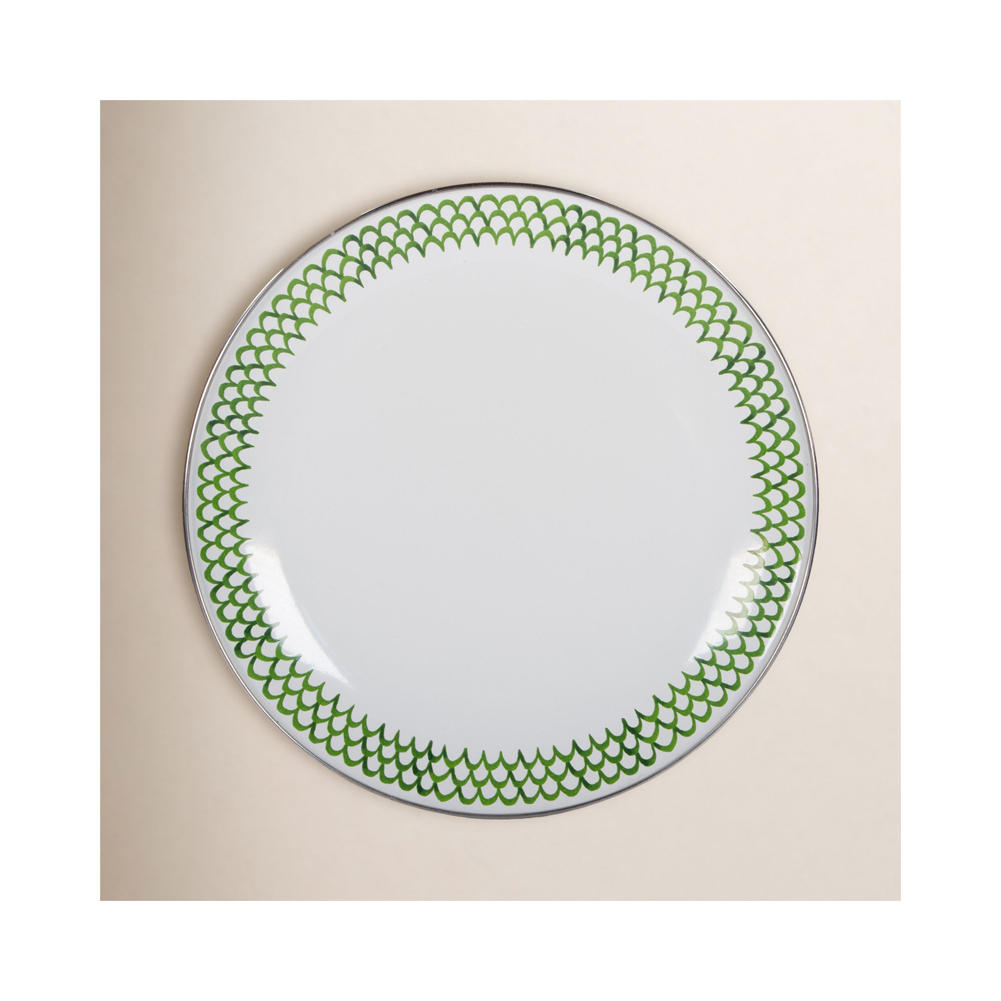 Golden Rabbit Green Scallop Enamel Sandwich Plates