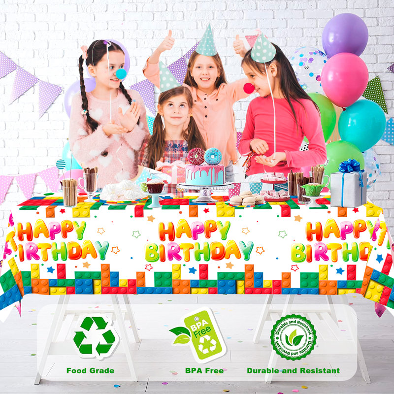 Building Block Party Tablecloths, 3pcs Building Block Party Decorations Tablecloths set