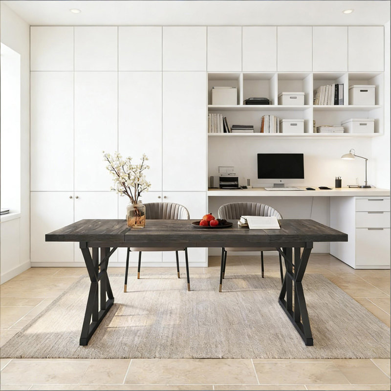 Taneja Metal Base Dining Table, 29.52"H x 70.86"L x 31.49"W, Brown/Black
