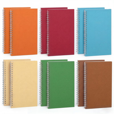 A5 Spiral Notebook Set – 12 Pack Lined Notepads – Leatherette Cover – 6 Assorted Colors – 21×14cm – Includes Coffee, Yellow, Orange, Rose Red, Green,