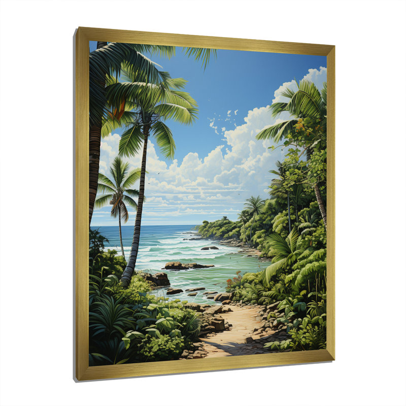 «Barok Palm Trees At The Beach III», reproduction d'art sur toile, Encadrement doré, H 20 po x l 12 po x P 1 po