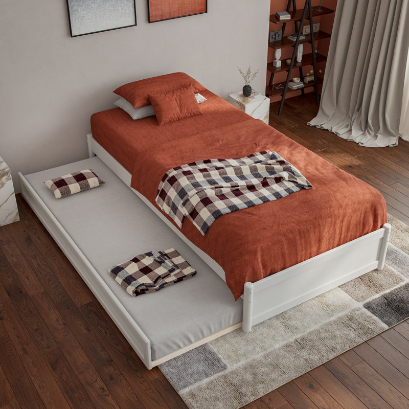 Lit plateforme en bois massif avec lit gigogne assorti Lamariah, Blanc, Très grand simple