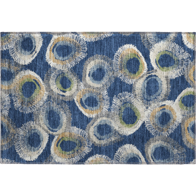 Premium Machine Washable Mayfield AMF2278 Geometric Rug, Navy, 1'8" x 2'6"