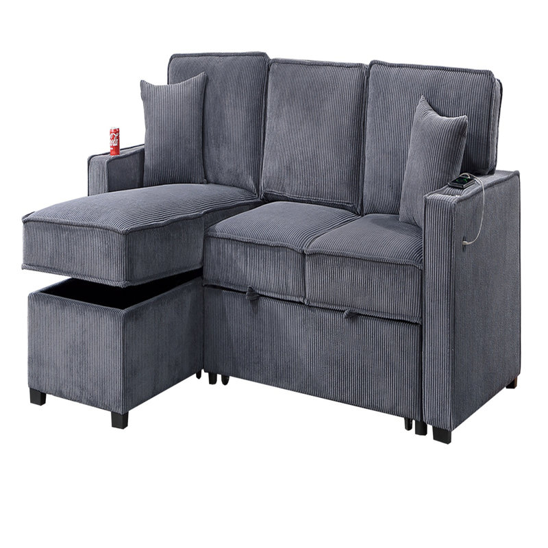 Ensemble de salon convertible en velours côtelé réversible avec rangement et canapé, Velours côtelé gris foncé