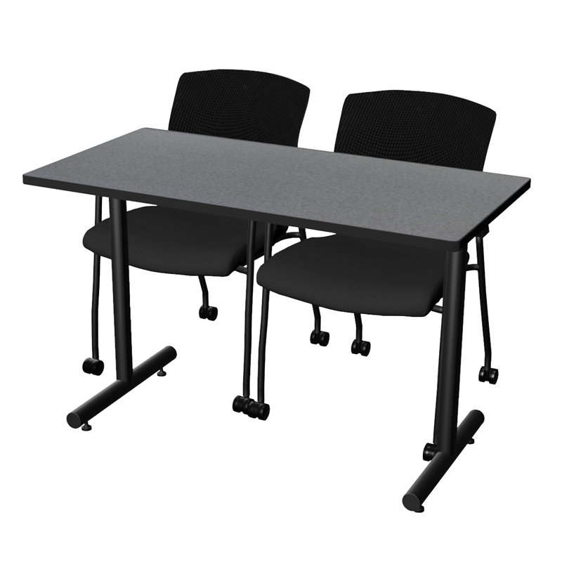 Table de formation à base en T 84 x 24 po Inbox Zero Kobe - 2 chaises Knight, Gris, H 29 po x L 84 po x l 24 po