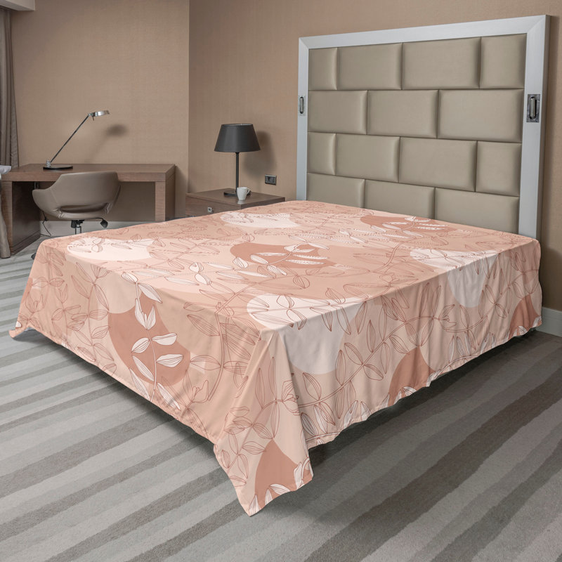 Ambesonne Flowers Flat Sheet Nostalgia Farmhouse, Peach Pale Salmon