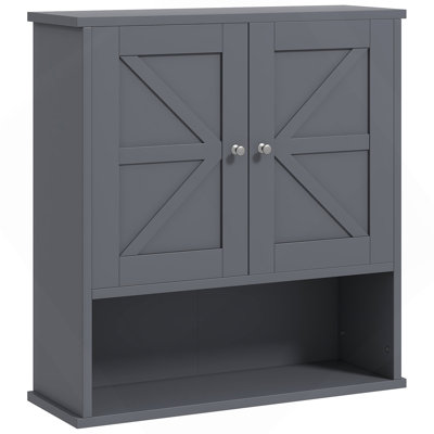 Armoire murale Kleankin Farmhouse, armoire à pharmacie murale avec tablette ouverte et tablette réglable, rangement pour salle de lavage, blanc
