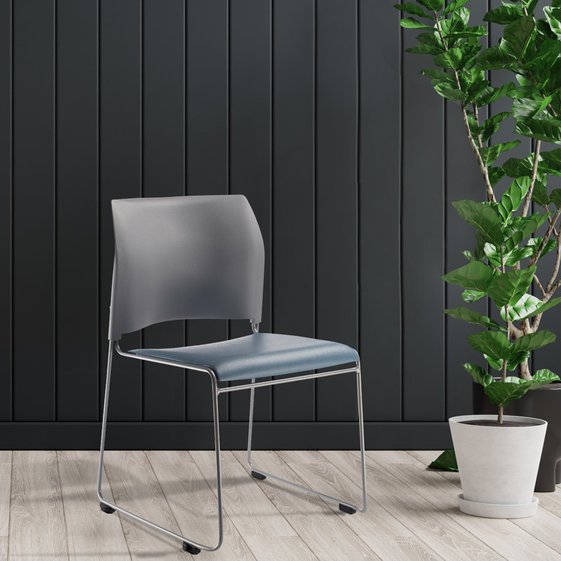Blue/Grey Vinyl Armless Metal Stacking Chair