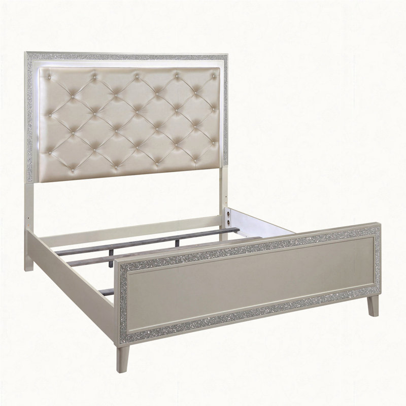 Lit en cuir synthétique Sliverfluff et finition champagne avec DEL