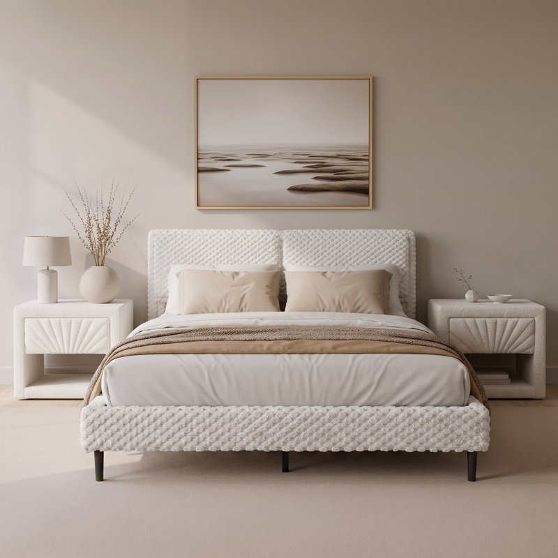 Lit tapissier contemporain Solara, Blanc, Très grand