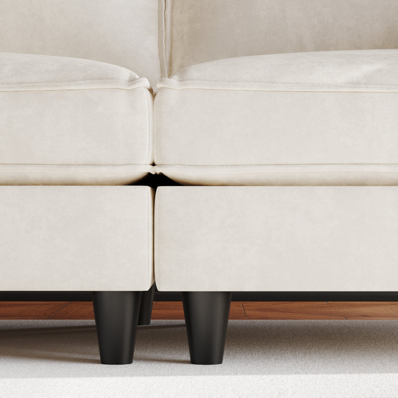 141.5'' Wide U-Shaped 6-Seater Sofa with Storage Pockets, Beige Polyester
