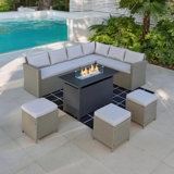 Kos Wicker 9 - Person Garden Lounge Set with Cushions