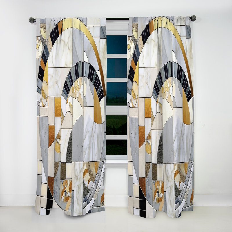 Mosaïque grise et jaune IV - Rideau à formes abstraites - Velours obscurcissant - 1 panneau, L 52 po x L 95 po
