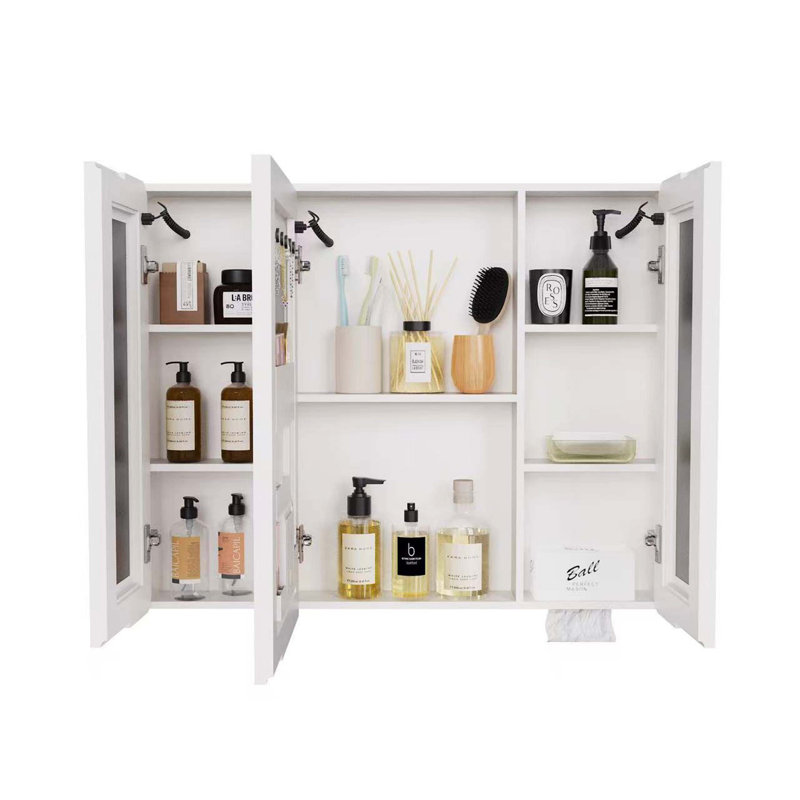Armoire à pharmacie 27,56 "x 35,43" à DEL avec lumière blanche simple, armoire en aluminium et plastique anti-buée, 3 portes